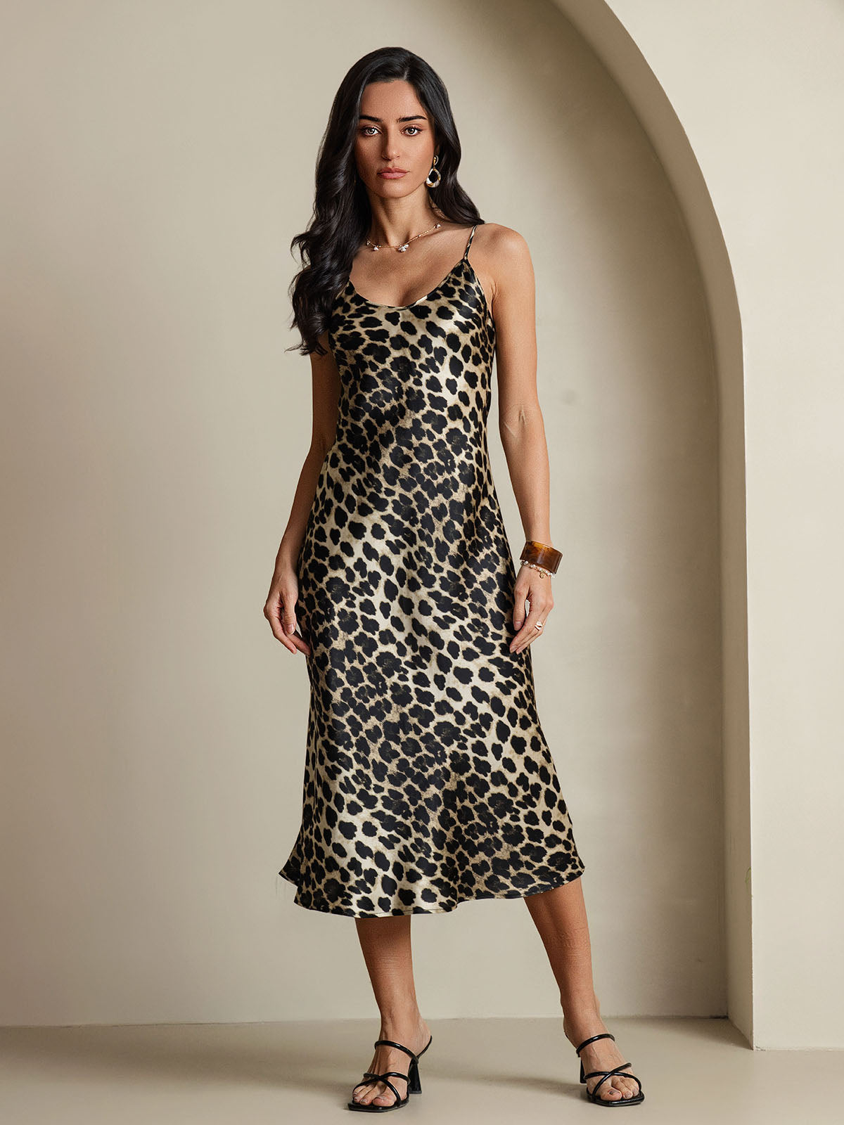 Pure Silk Deep V-neck Spaghetti Strap Long Dress