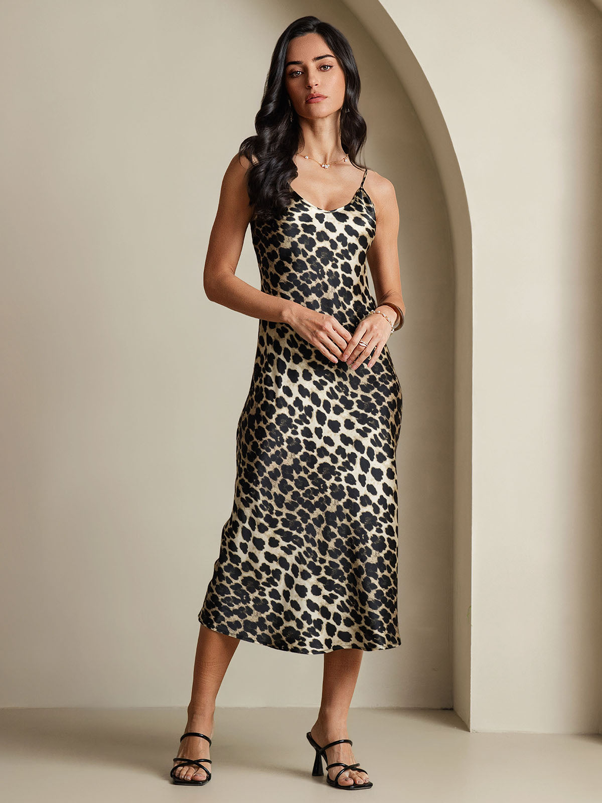 Pure Silk Deep V-neck Spaghetti Strap Long Dress