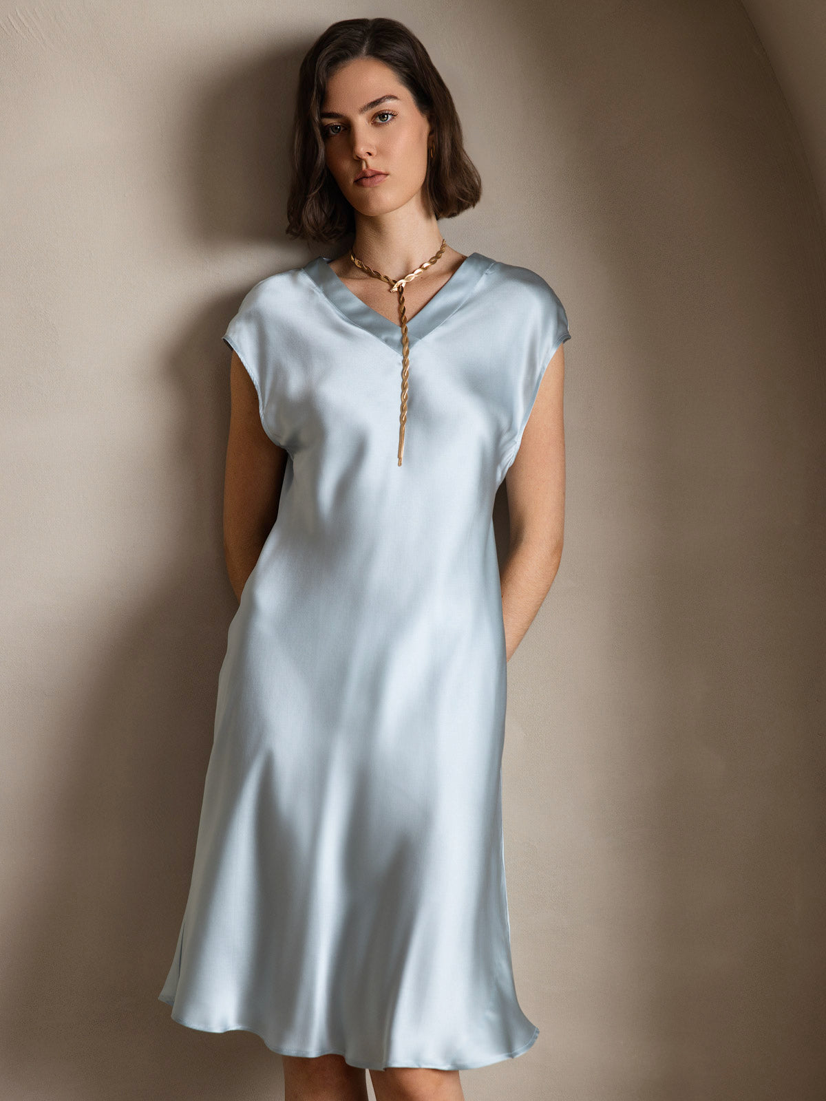 Pure Silk Elegant Cap Sleeve Dress