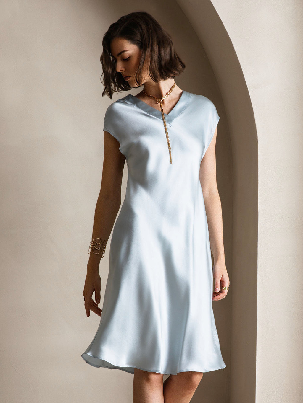 Pure Silk Elegant Cap Sleeve Dress