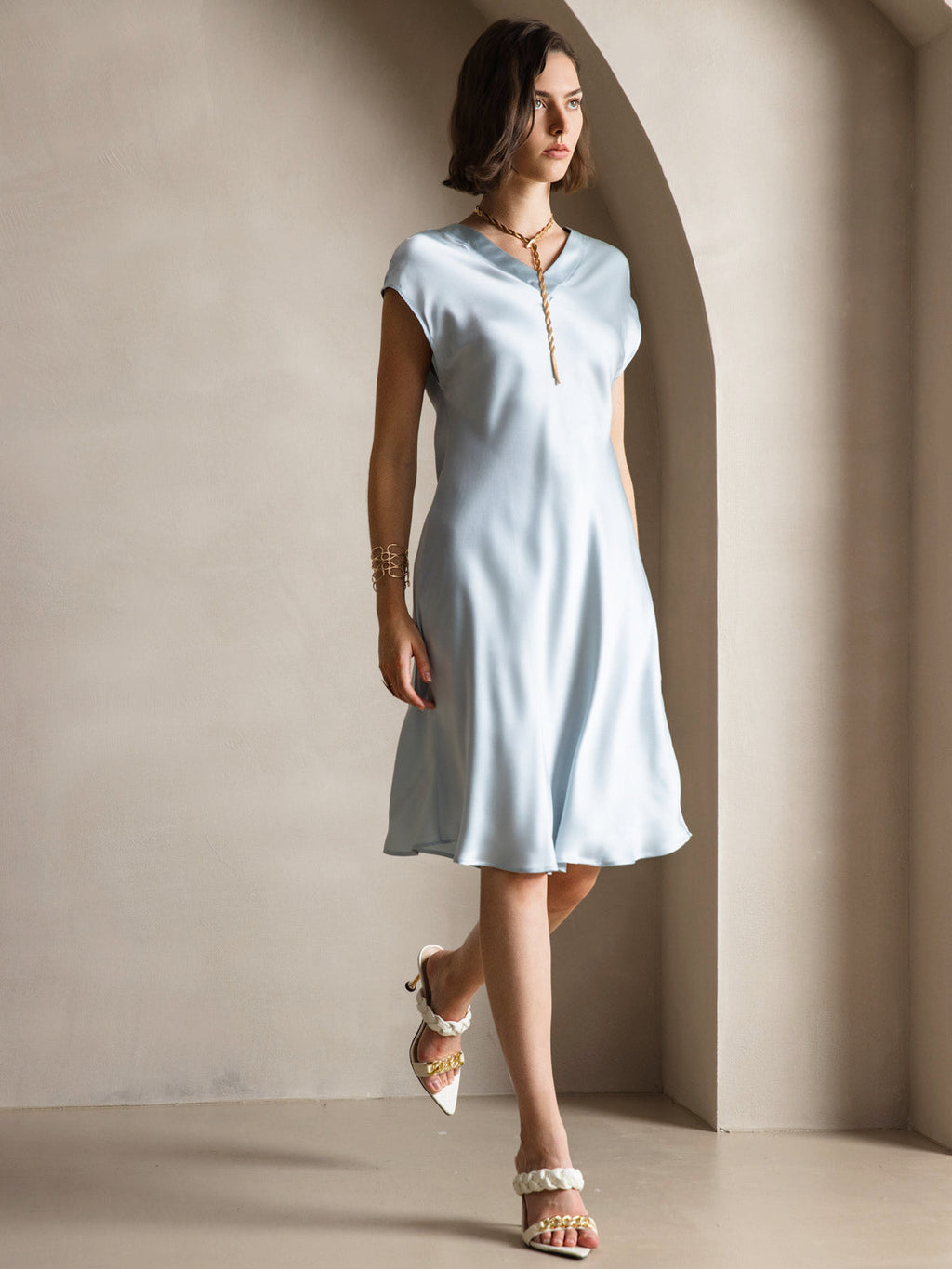 Pure Silk Elegant Cap Sleeve Dress