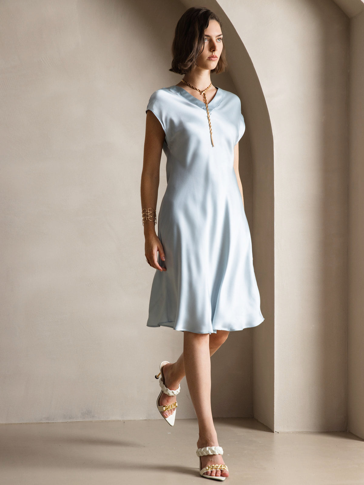 Pure Silk Elegant Cap Sleeve Dress