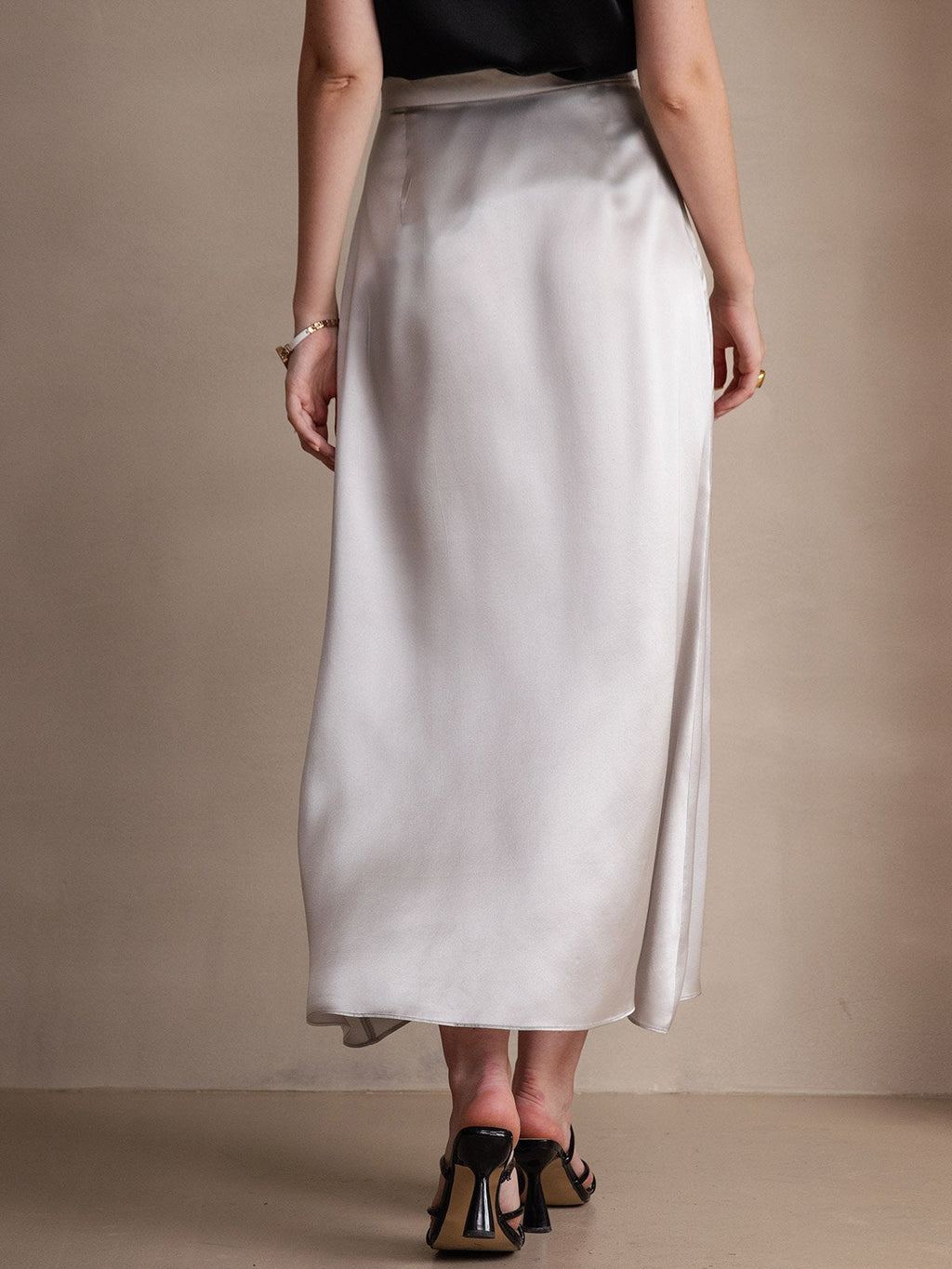 19Momme Silk A Line Maxi Skirt with Zipper Design