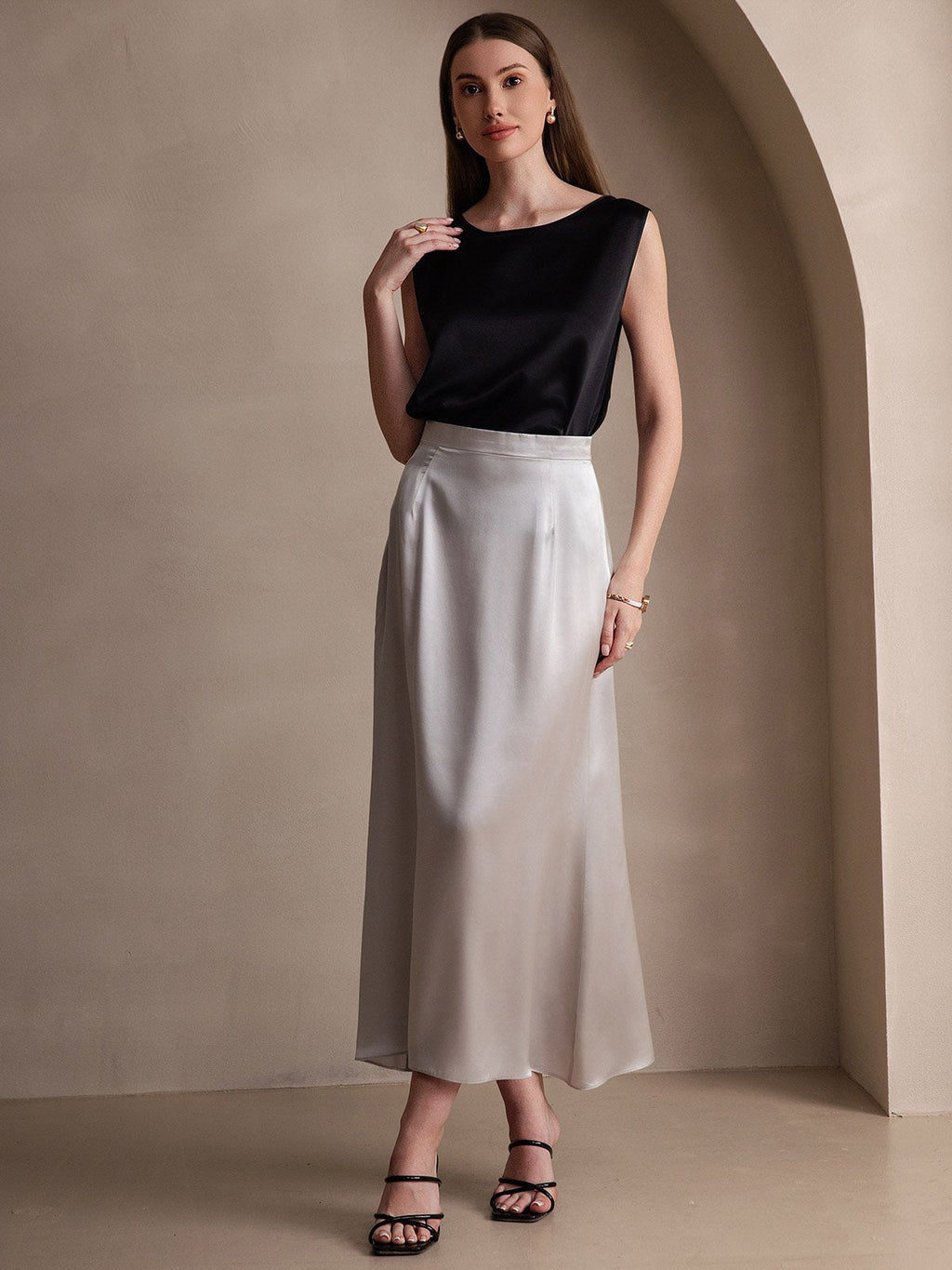 19Momme Silk A Line Maxi Skirt with Zipper Design