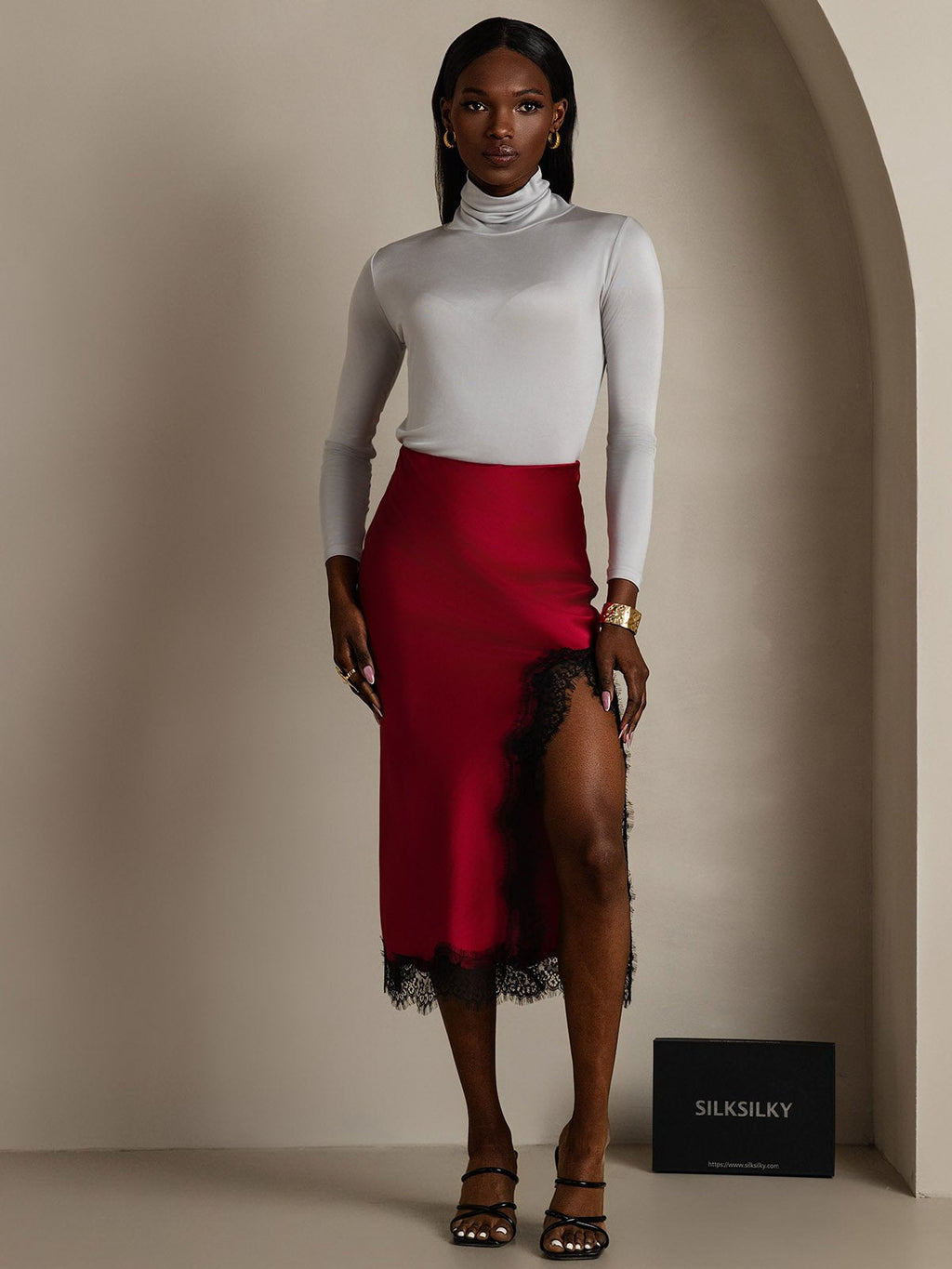 Silk Blend High Neck Long-Sleeved T-Shirt