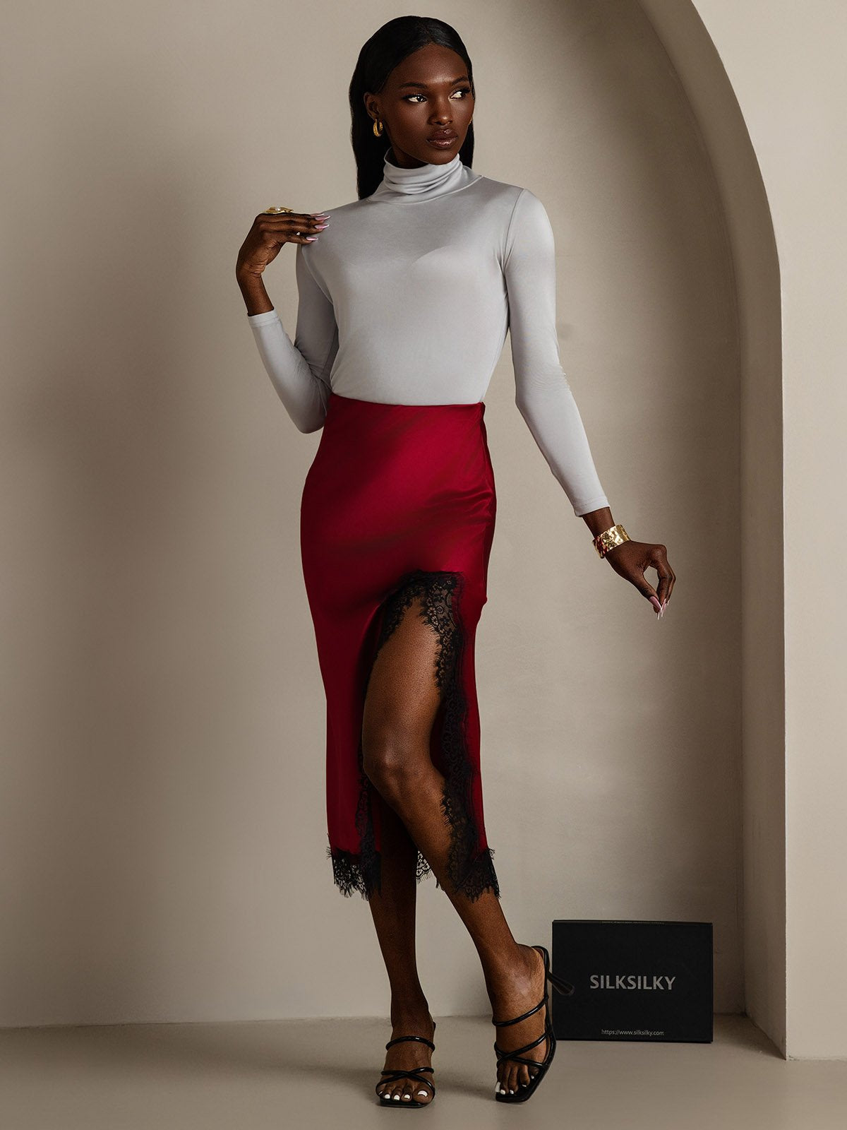 Silk Blend High Neck Long-Sleeved T-Shirt