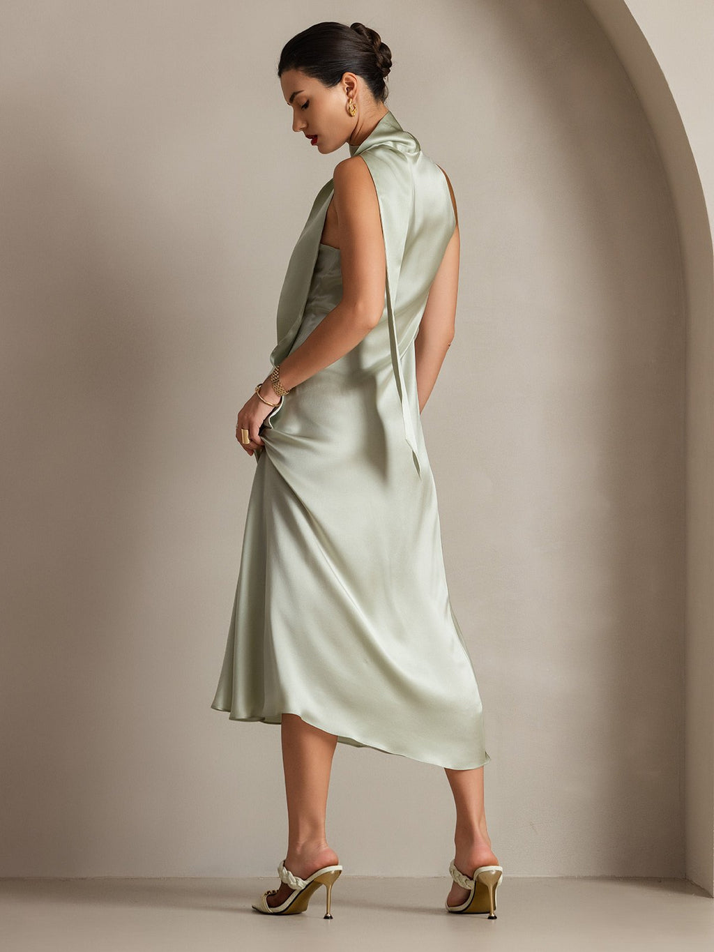 19Momme Silk Tie Neck Maxi Dress