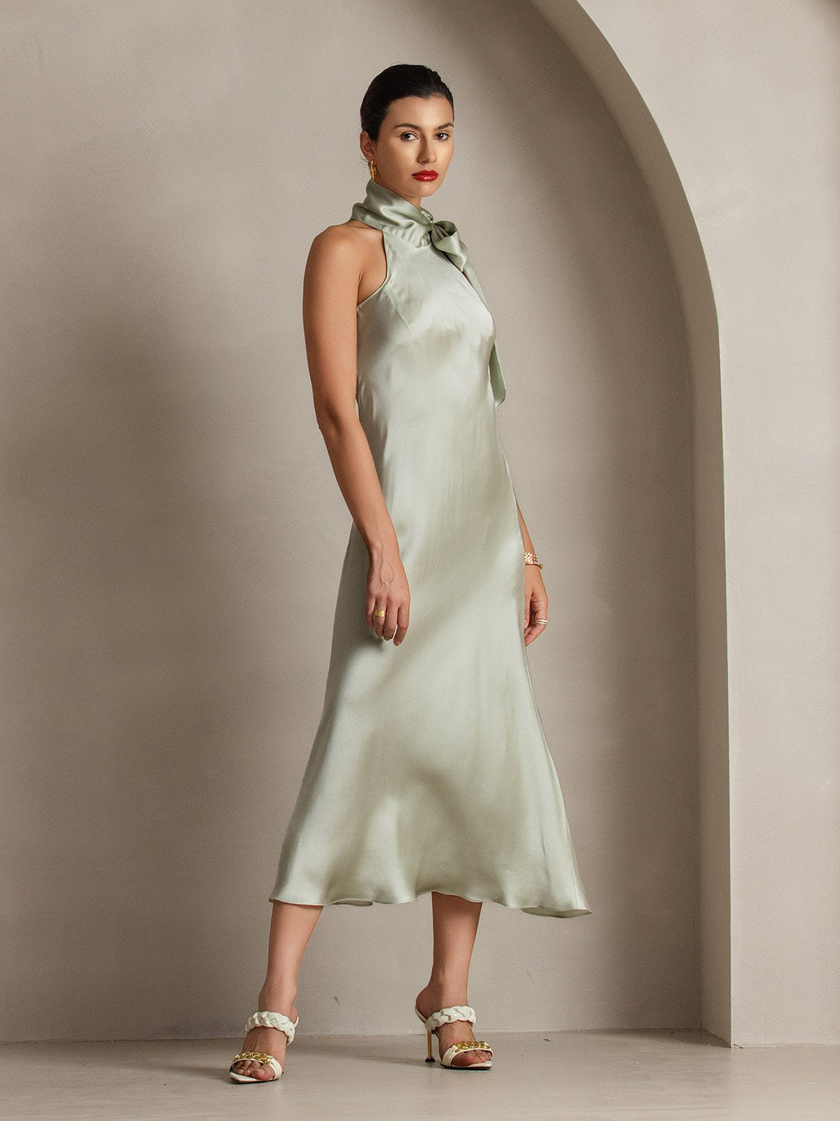 19Momme Silk Tie Neck Maxi Dress