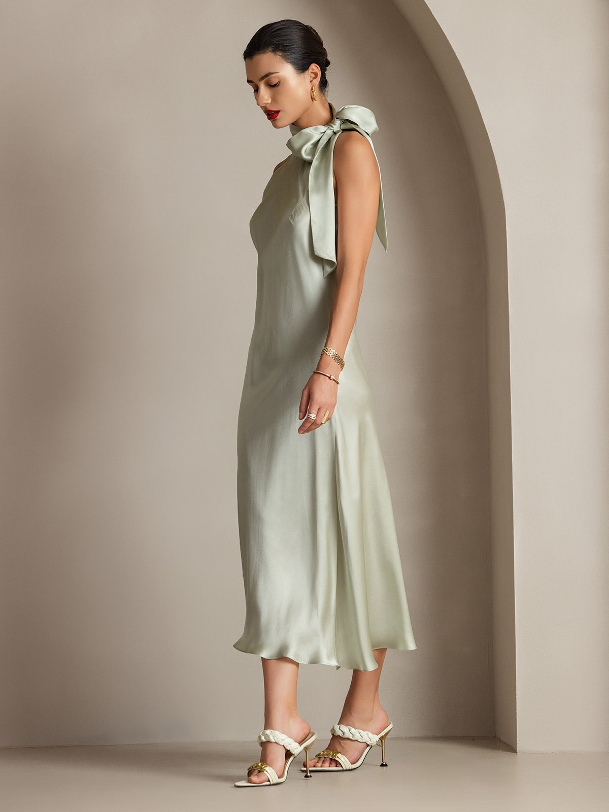 19Momme Silk Tie Neck Maxi Dress