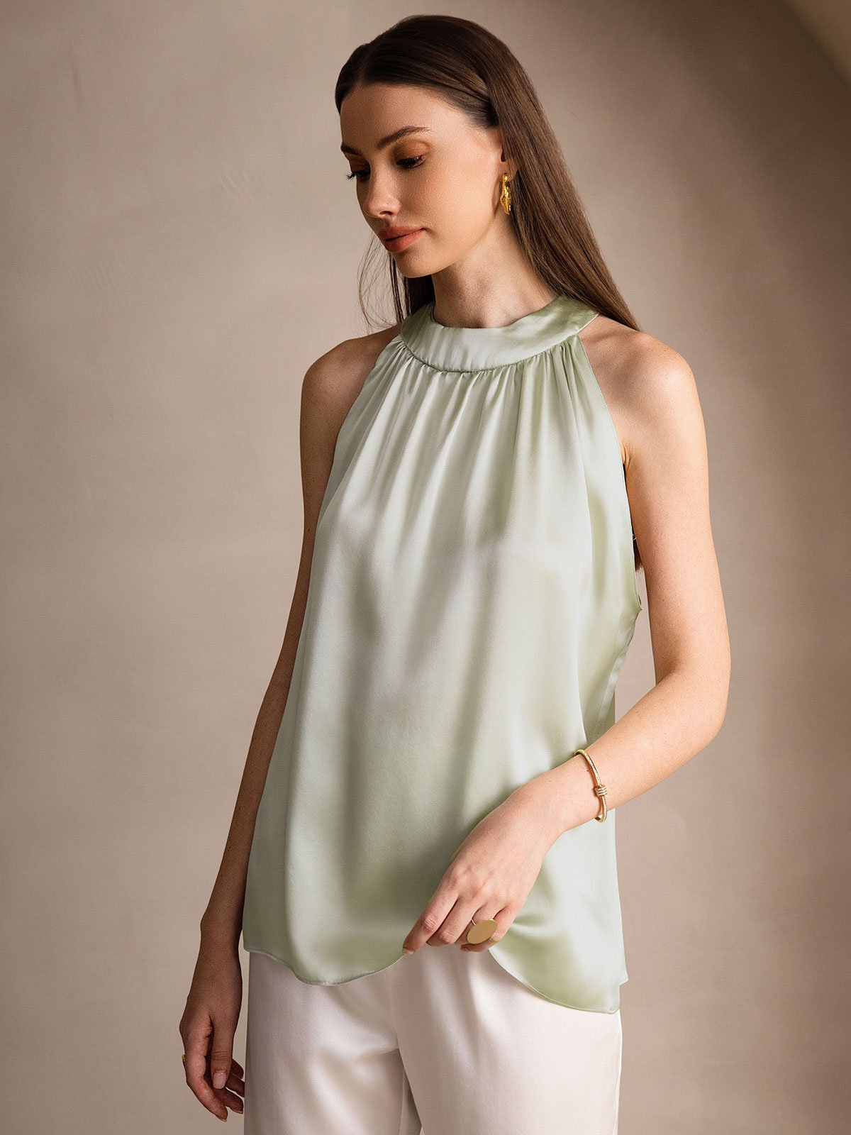 19Momme Silk Relaxed Sleeveless Halter Top