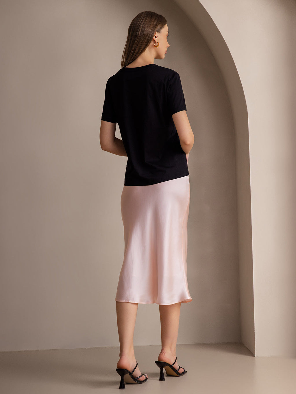 19Momme Pure Silk Long Straight Skirt with Stretch Waist Design