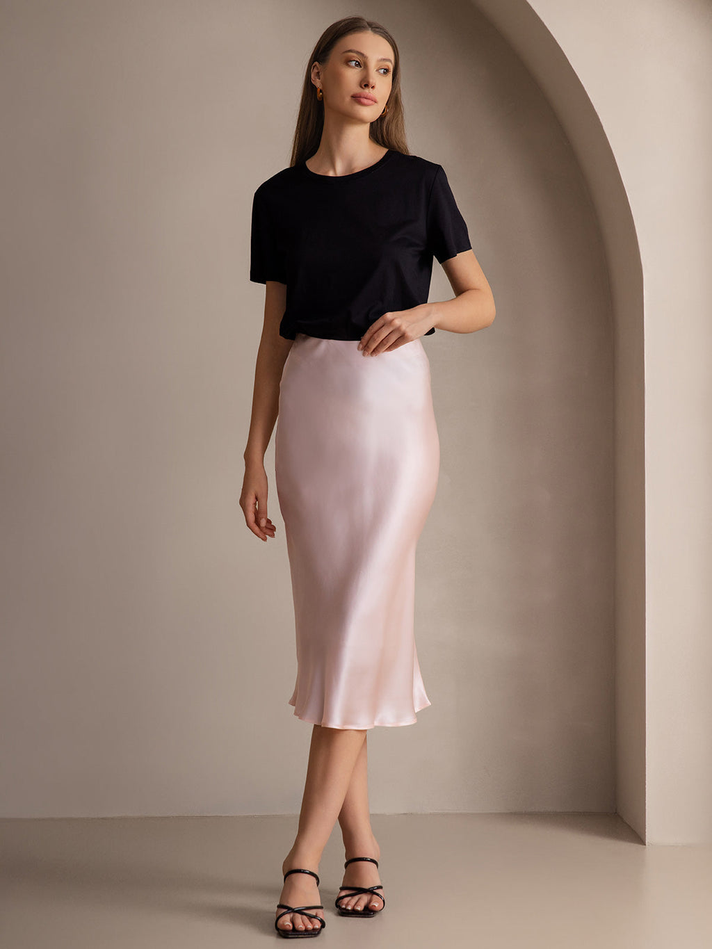 19Momme Pure Silk Stretch Long Straight Skirt