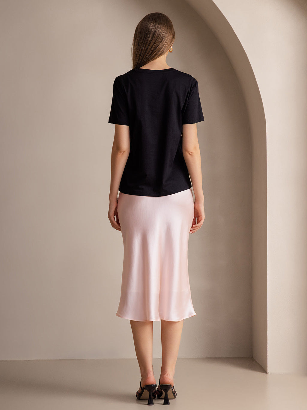 19Momme Pure Silk Stretch Long Straight Skirt