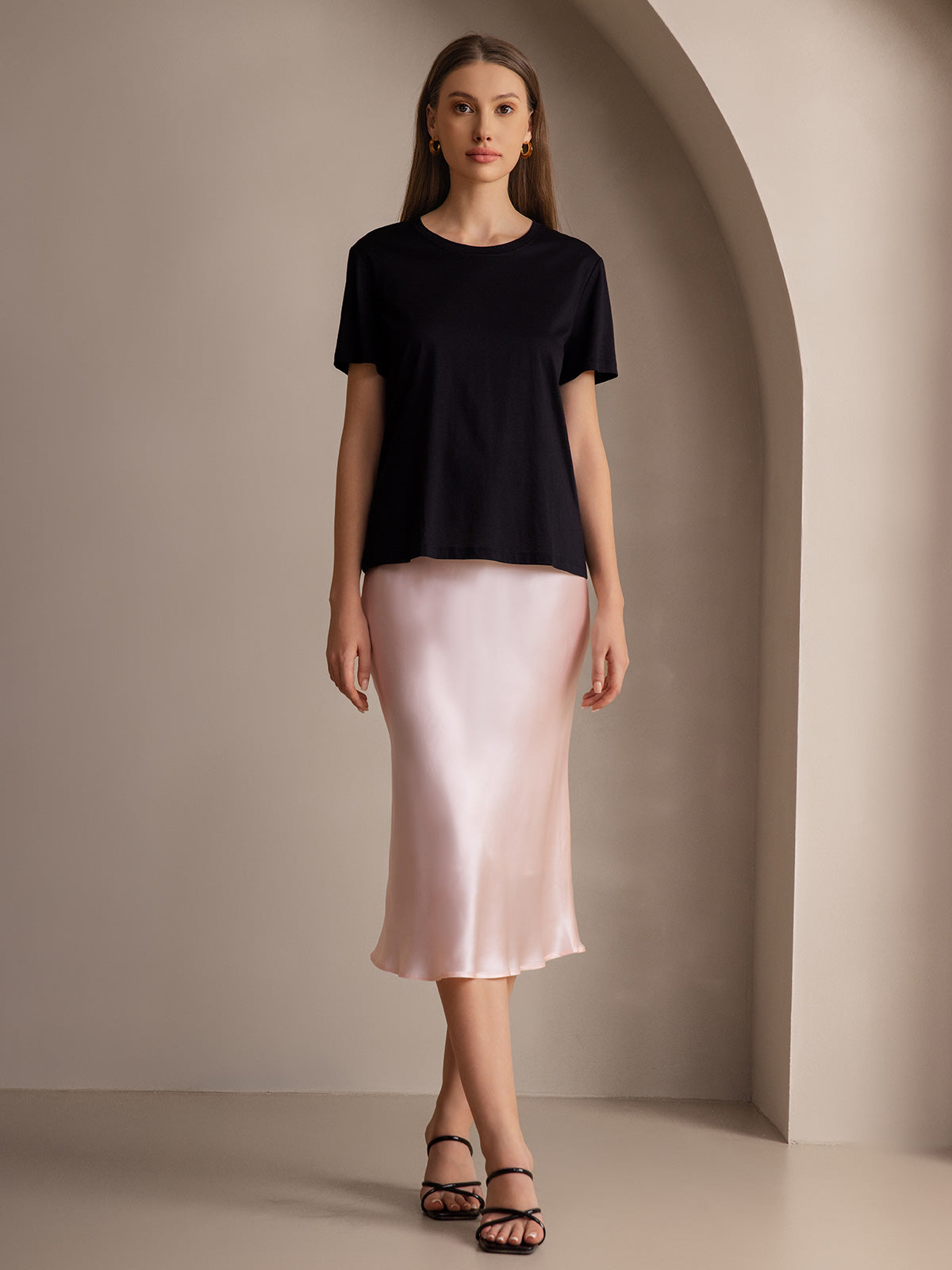 19Momme Pure Silk Stretch Long Straight Skirt