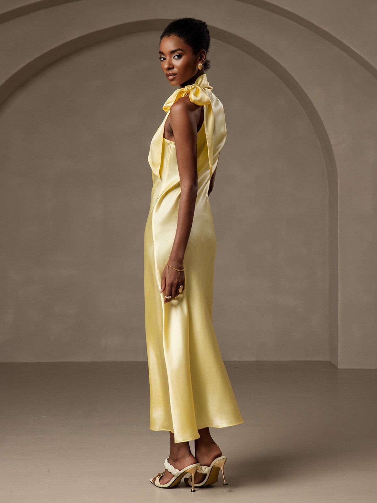 19Momme Silk Tie Neck Maxi Dress