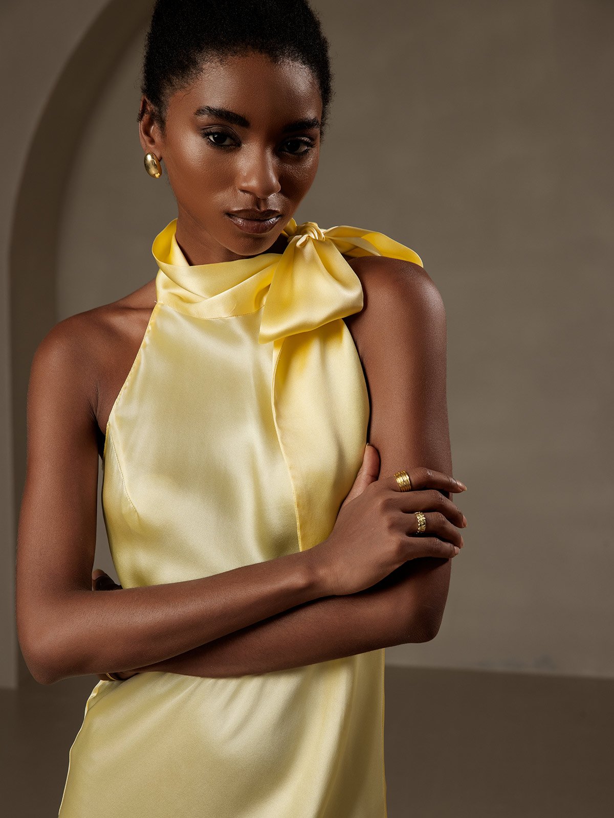19Momme Silk Tie Neck Maxi Dress