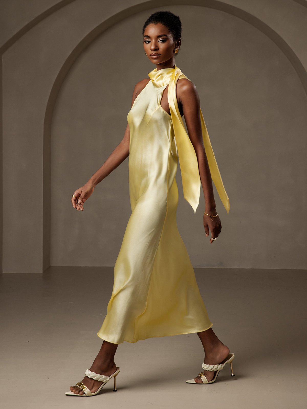 19Momme Silk Tie Neck Maxi Dress