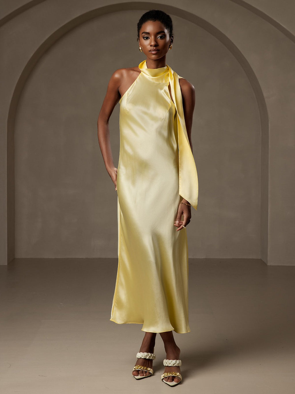 19Momme Silk Tie Neck Maxi Dress
