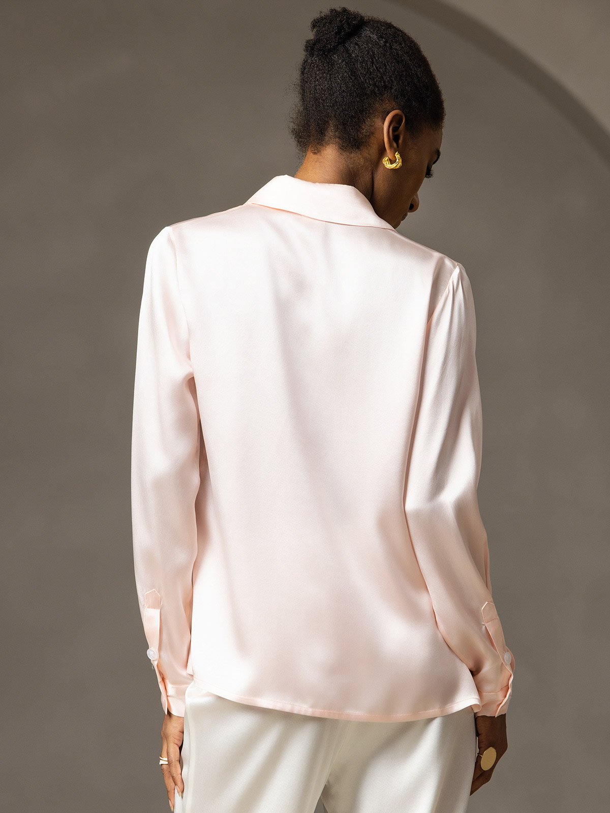 19Momme Silk Long Sleeve Lapel Collar Women's Shirt