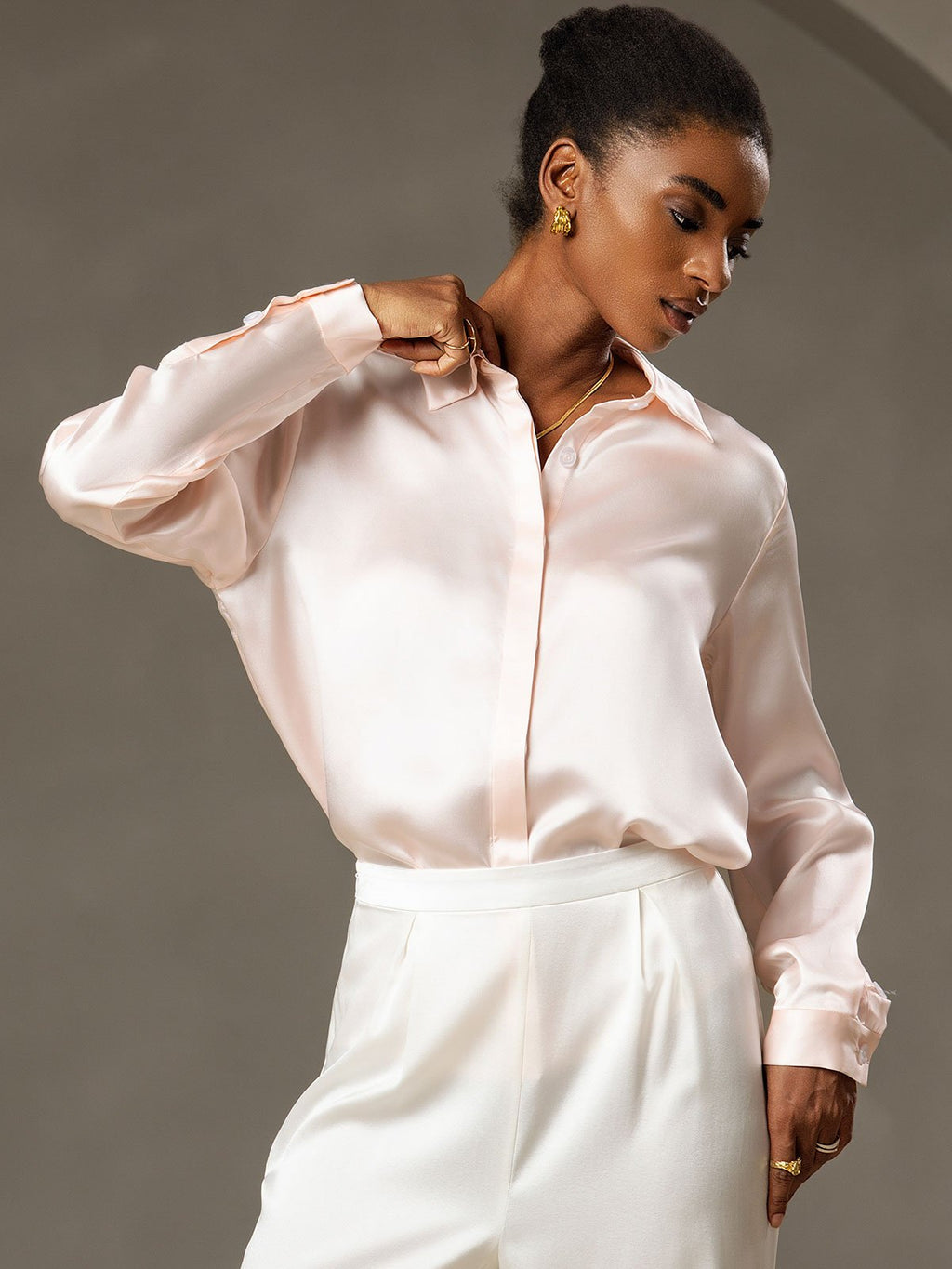 19Momme Silk Long Sleeve Lapel Collar Women's Shirt