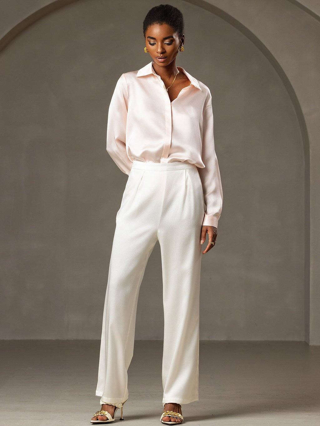 19Momme Silk Long Sleeve Lapel Collar Women's Shirt