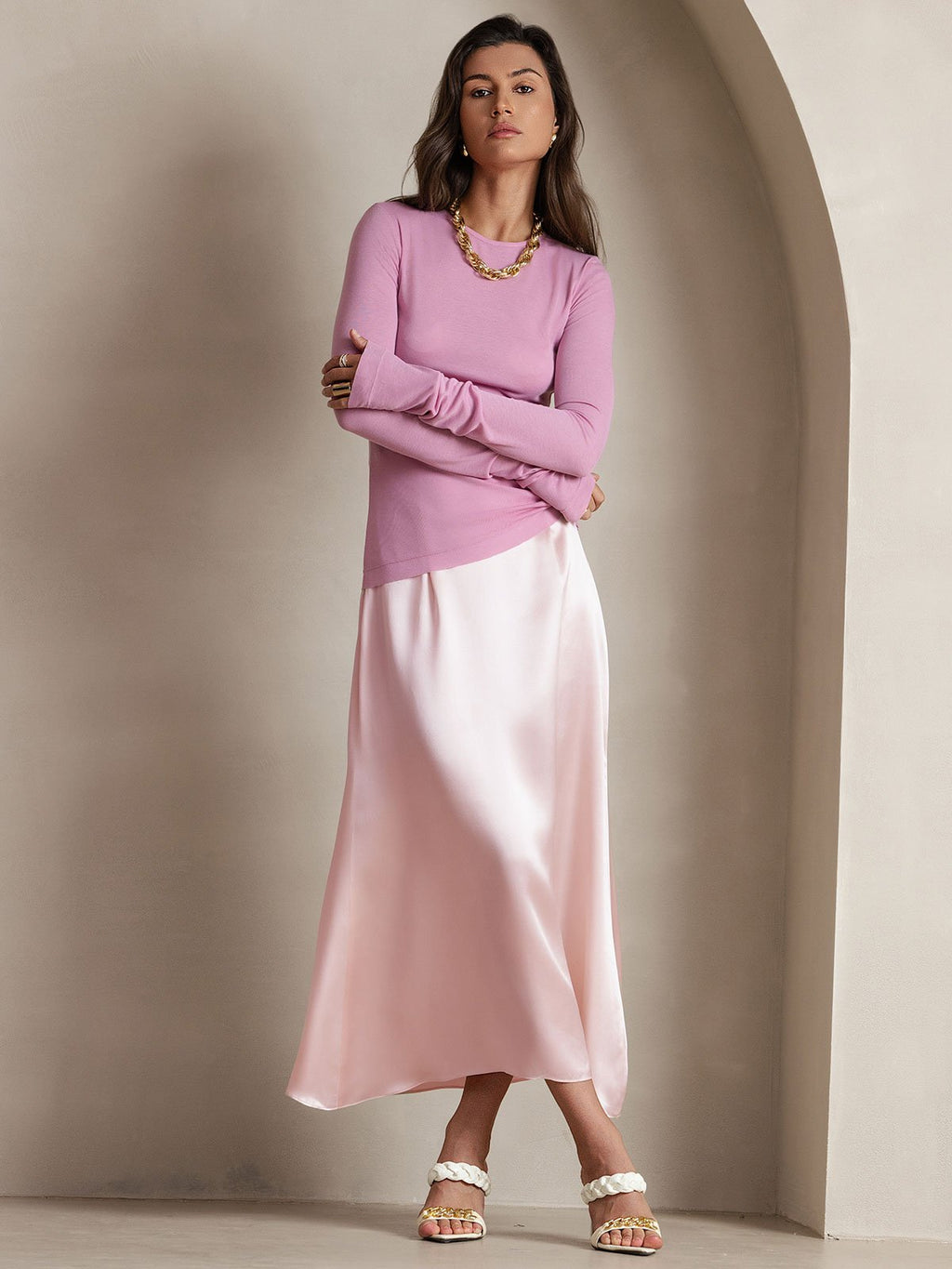 19Momme Silk A Line Maxi Skirt with Zipper Design