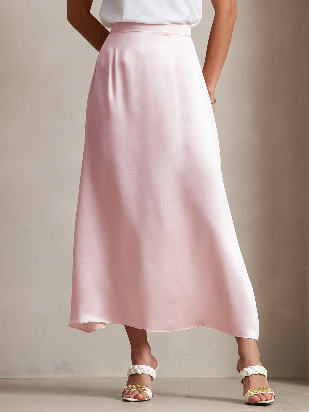 19Momme Silk A Line Maxi Skirt with Zipper Design