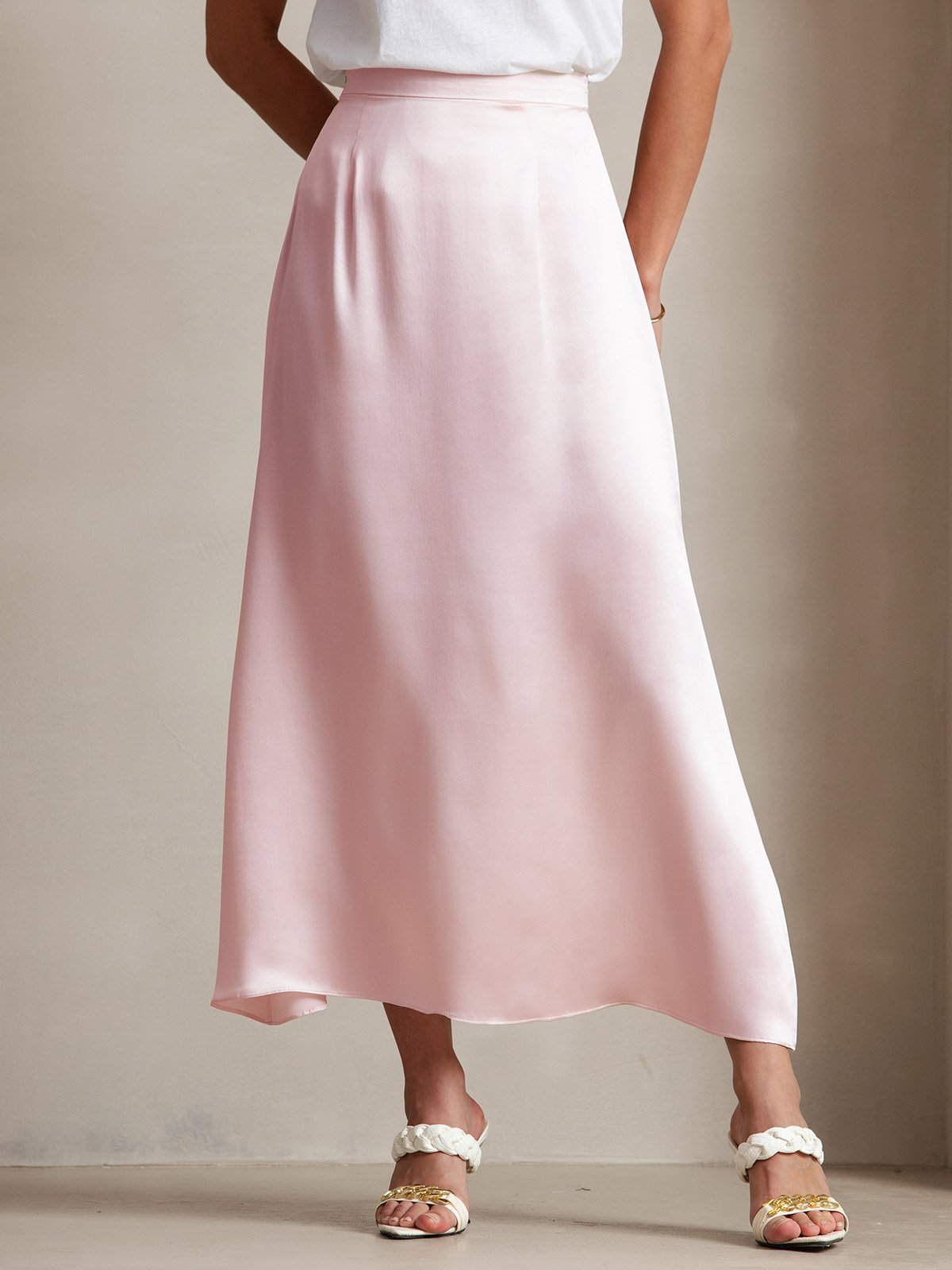 19Momme Silk A Line Maxi Skirt with Zipper Design