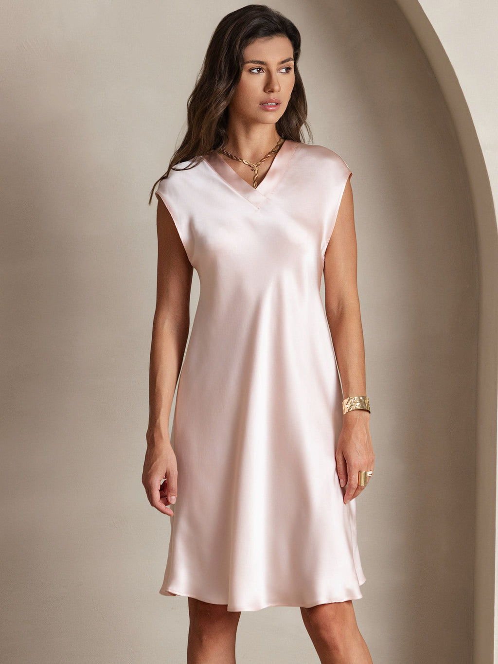 Pure Silk Elegant Cap Sleeve Dress