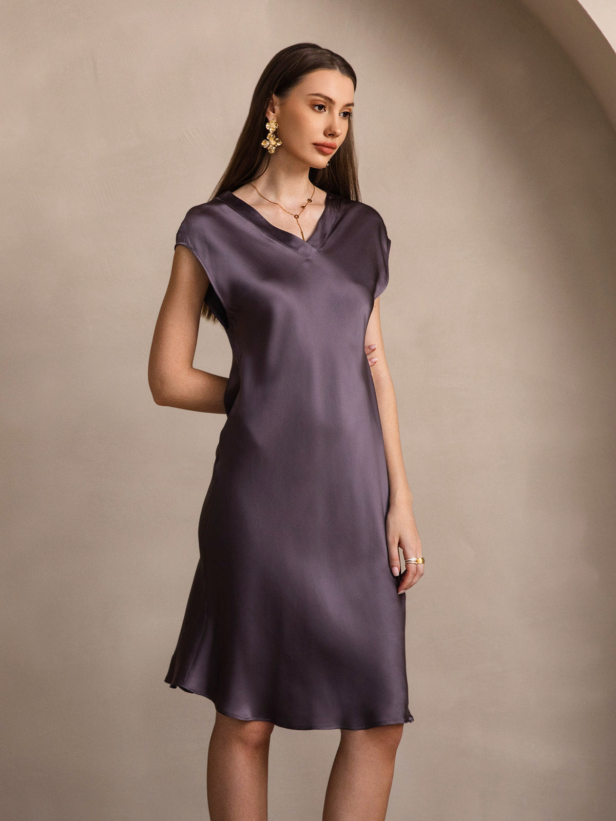 Pure Silk Elegant Cap Sleeve Dress