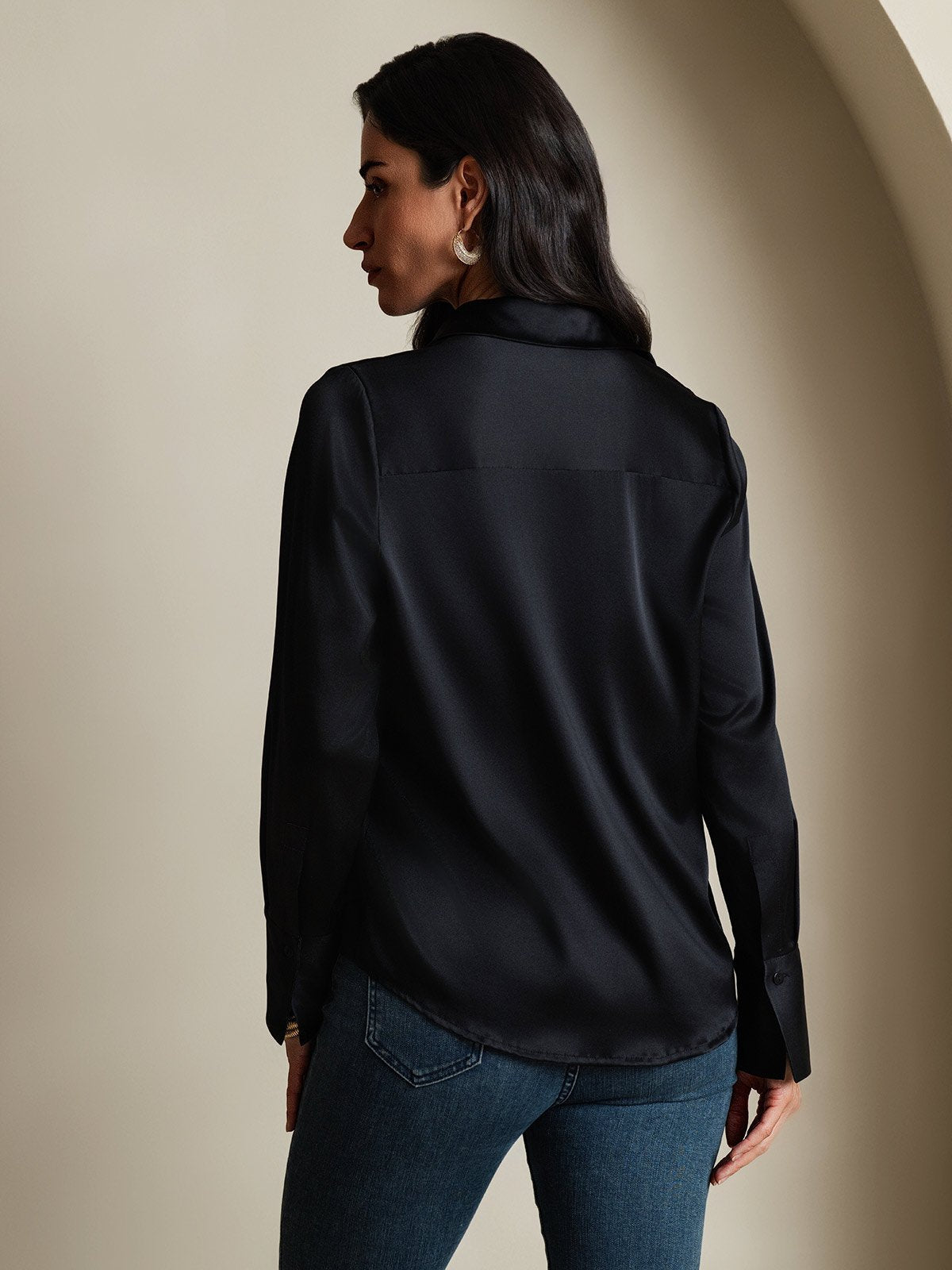 Women's 19Momme Silk Long Sleeve Lapel Collar Military Shirt