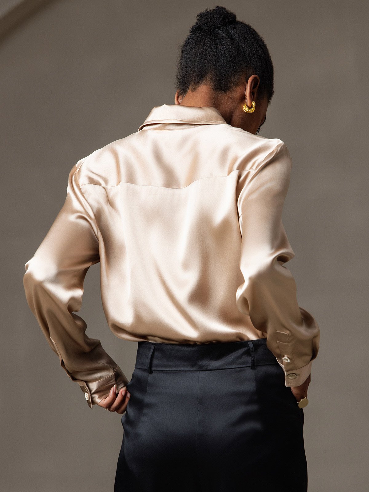 19Momme Silk Long Sleeve Lapel Collar Women's Shirt