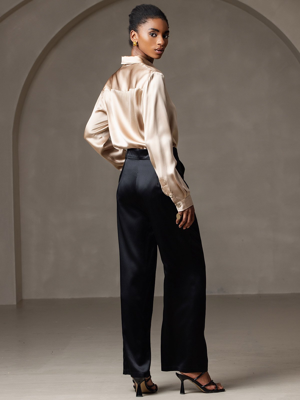 19Momme Silk Long Sleeve Lapel Collar Women's Shirt
