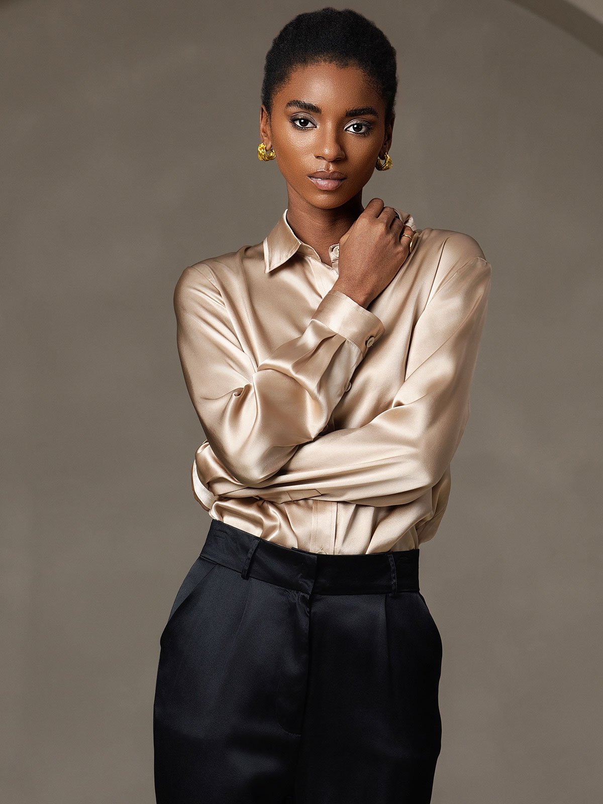 19Momme Silk Long Sleeve Lapel Collar Women's Shirt