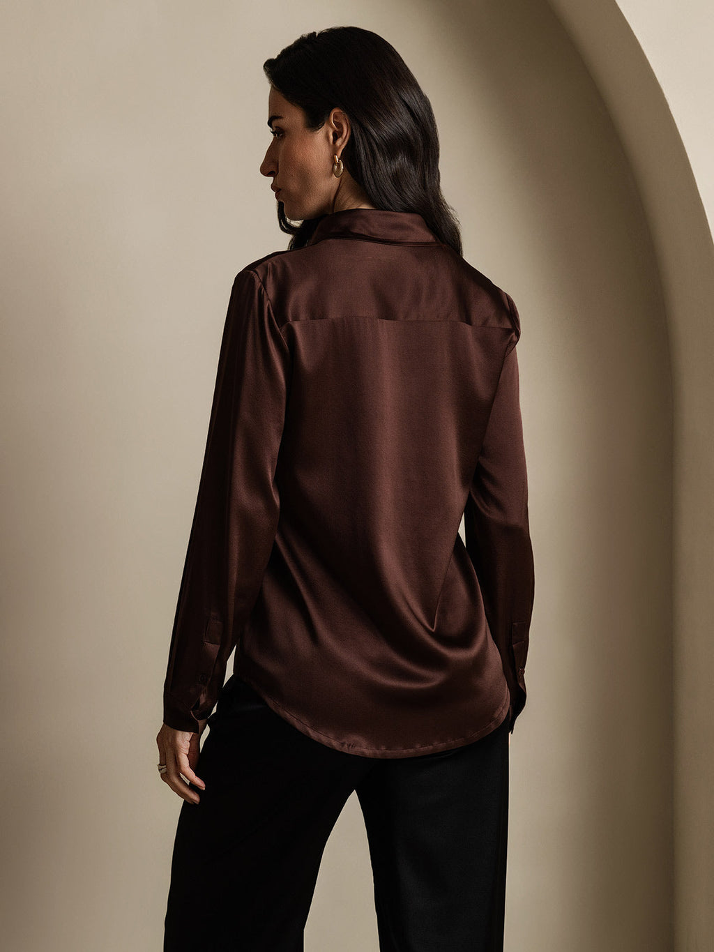 19Momme Silk Long Sleeve Lapel Collar Women's Shirt