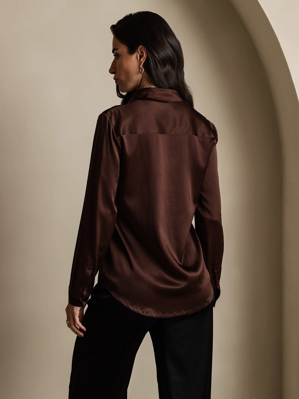 19Momme Silk Long Sleeve Lapel Collar Women's Shirt
