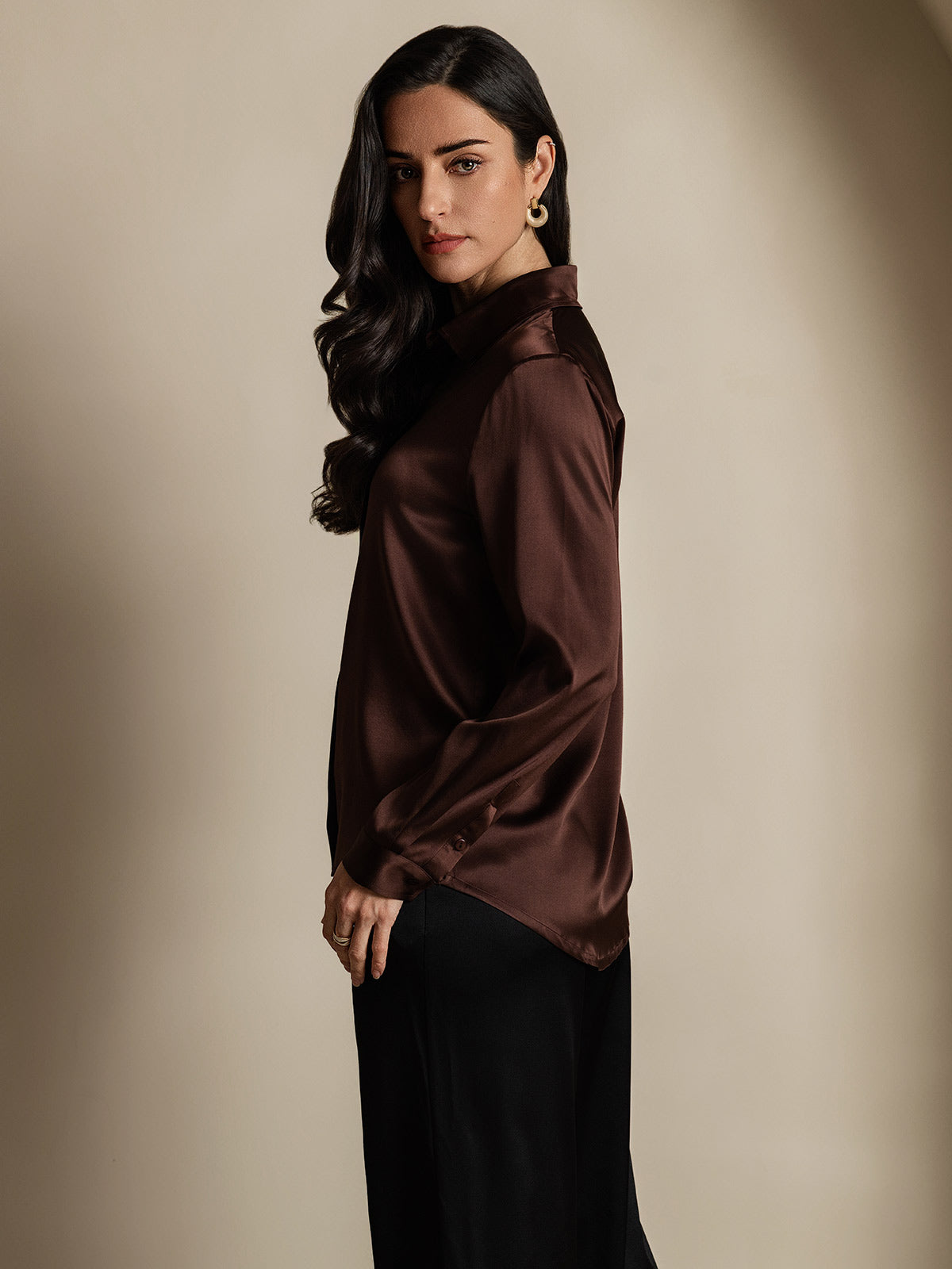 19Momme Silk Long Sleeve Lapel Collar Women's Shirt