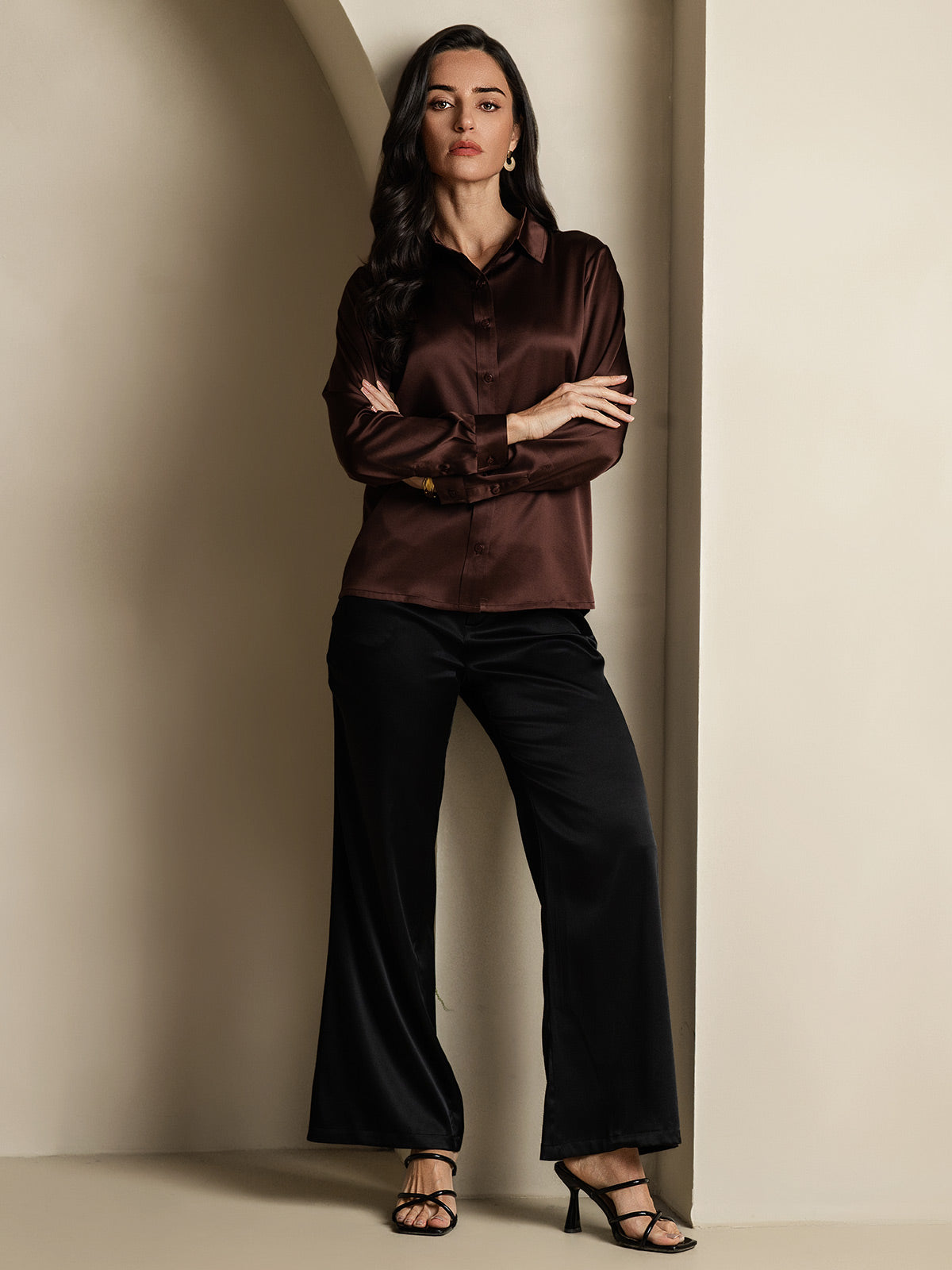19Momme Silk Long Sleeve Lapel Collar Women's Shirt