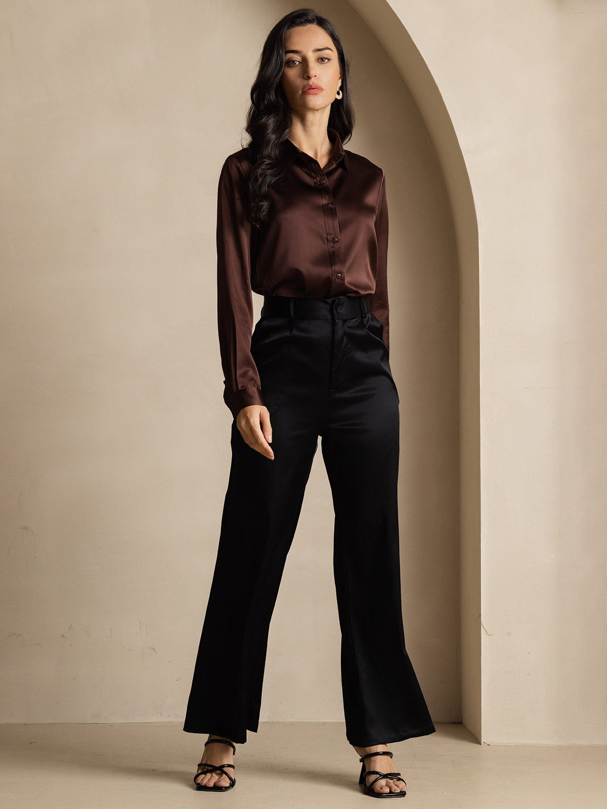 19Momme Silk Long Sleeve Lapel Collar Women's Shirt