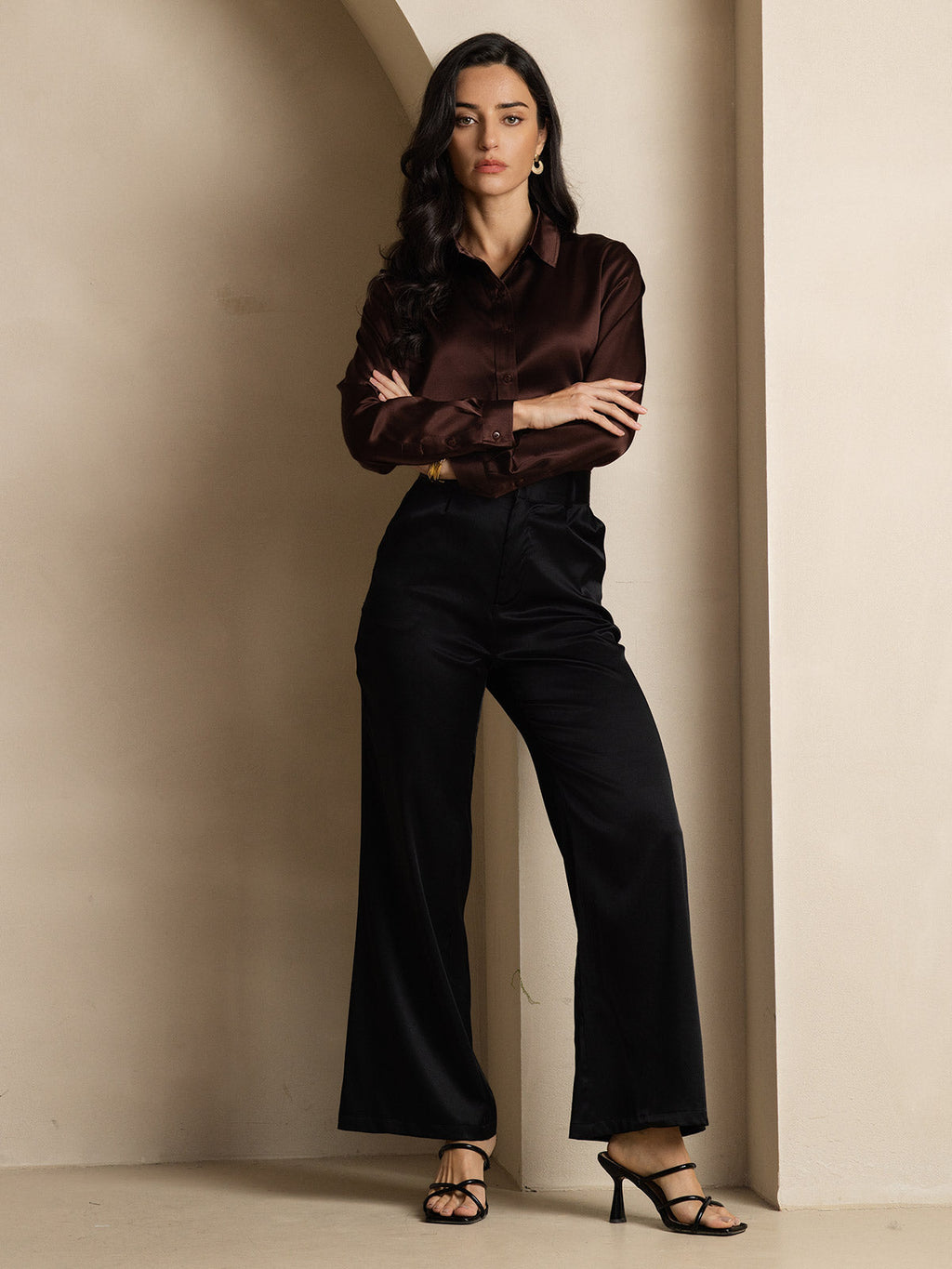 19Momme Silk Long Sleeve Lapel Collar Women's Shirt