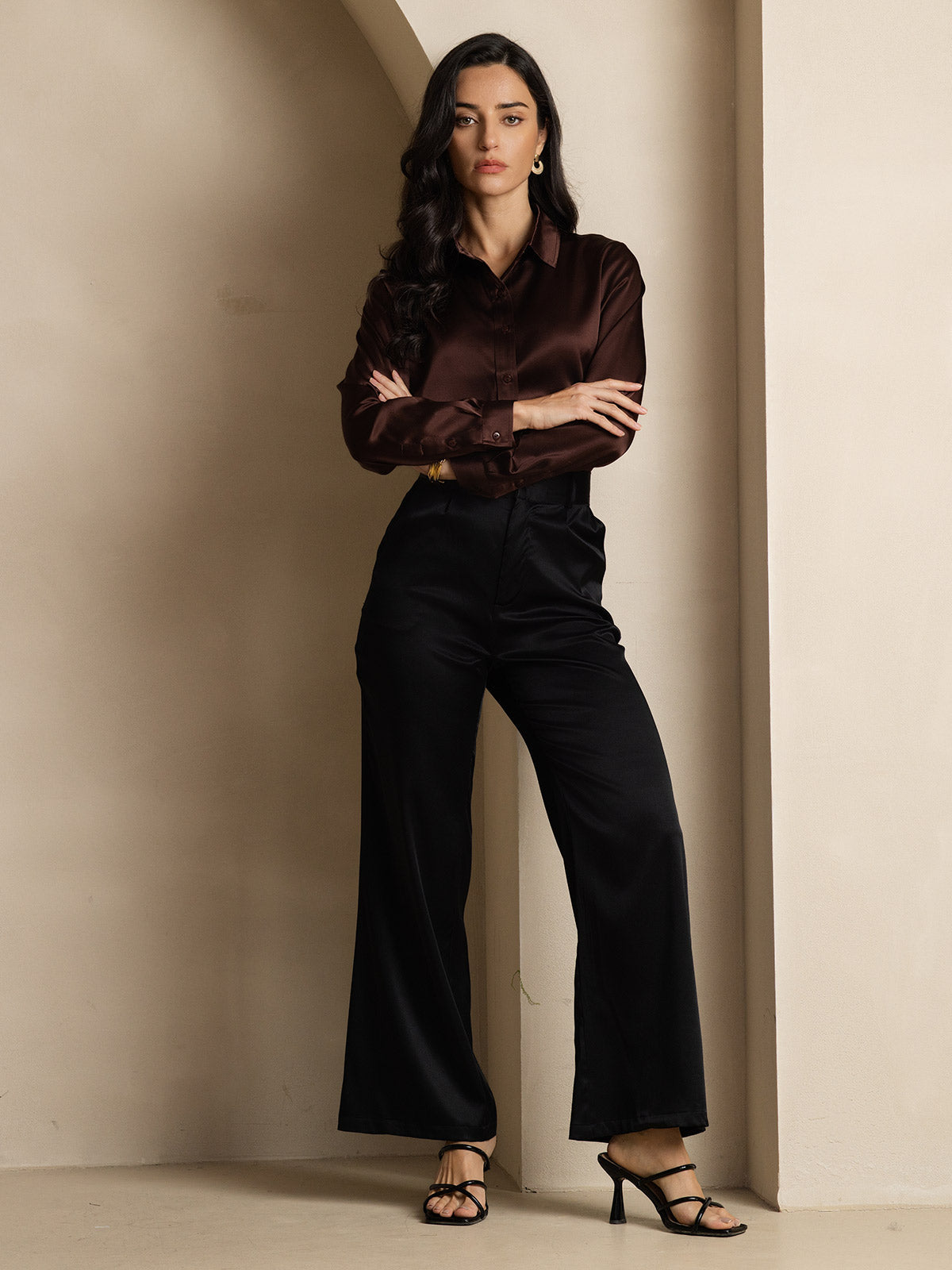 19Momme Silk Long Sleeve Lapel Collar Women's Shirt