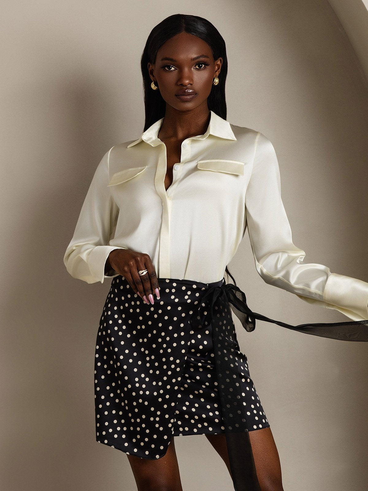 Women's 19Momme Silk Long Sleeve Lapel Collar Military Shirt