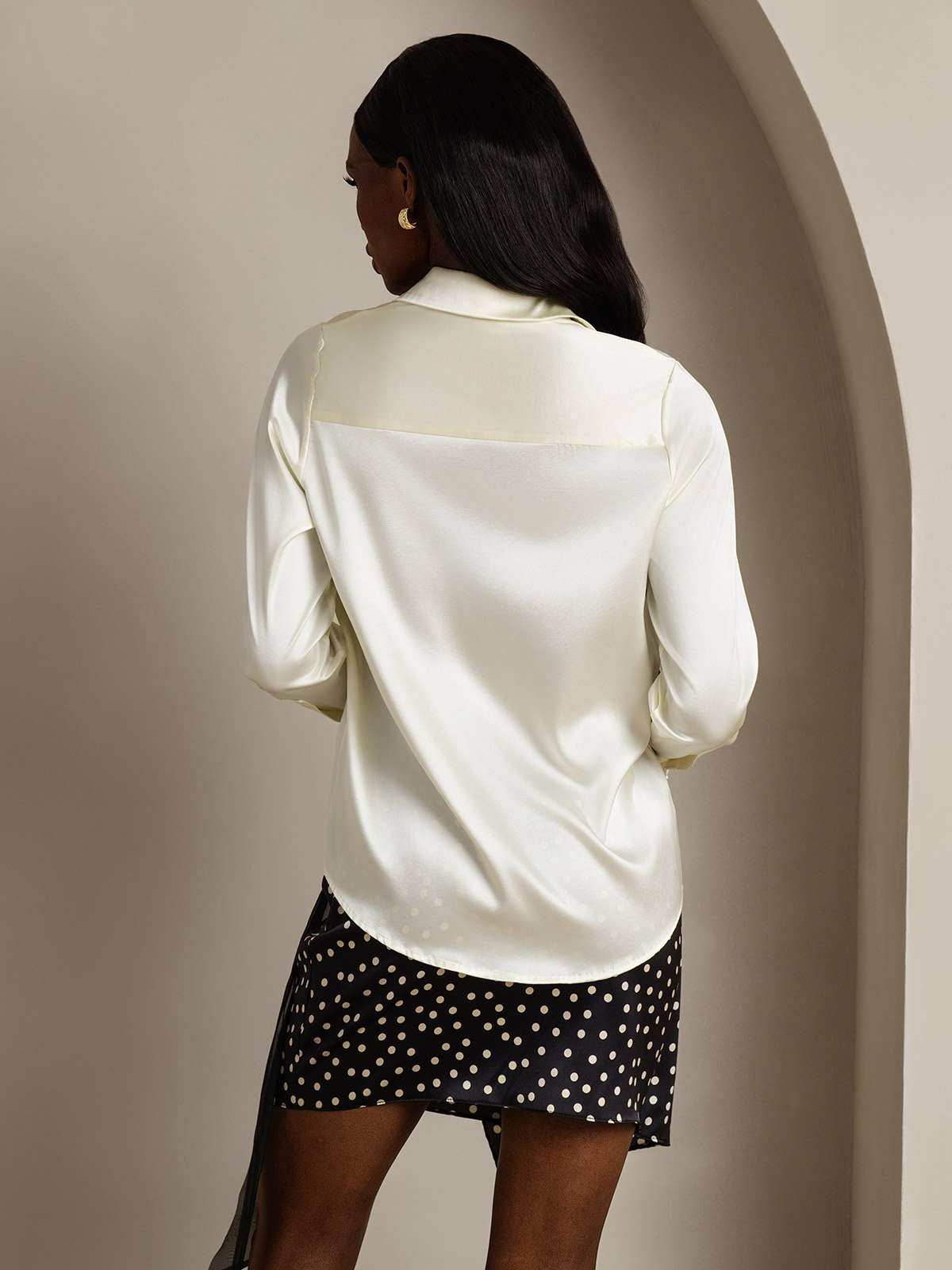 Women's 19Momme Silk Long Sleeve Lapel Collar Military Shirt