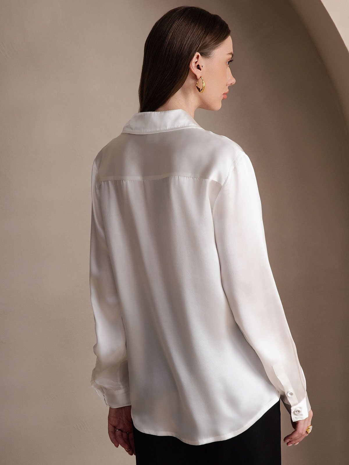19Momme Silk Long Sleeve Lapel Collar Women's Shirt