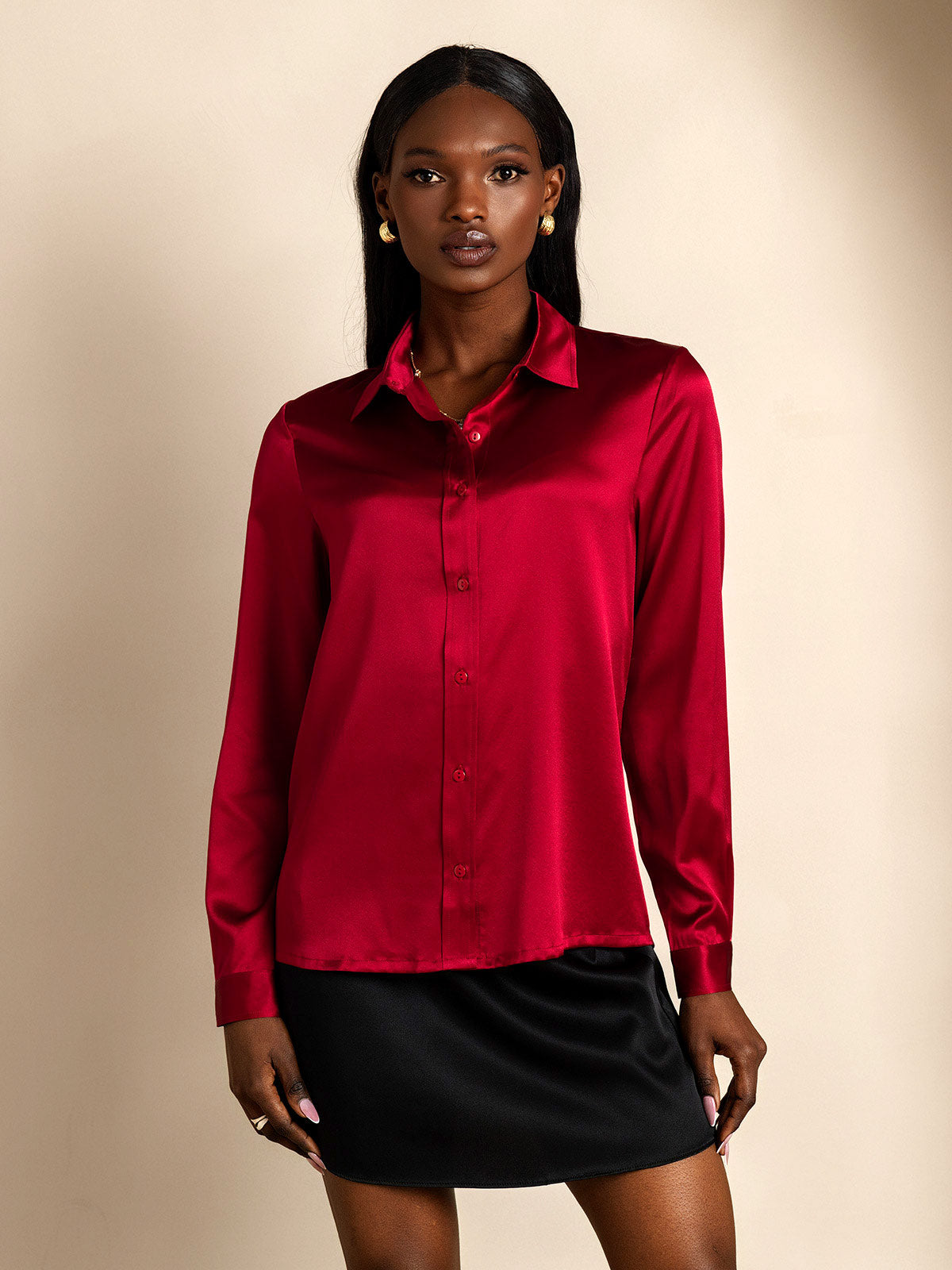 19Momme Silk Long Sleeve Lapel Collar Women's Shirt