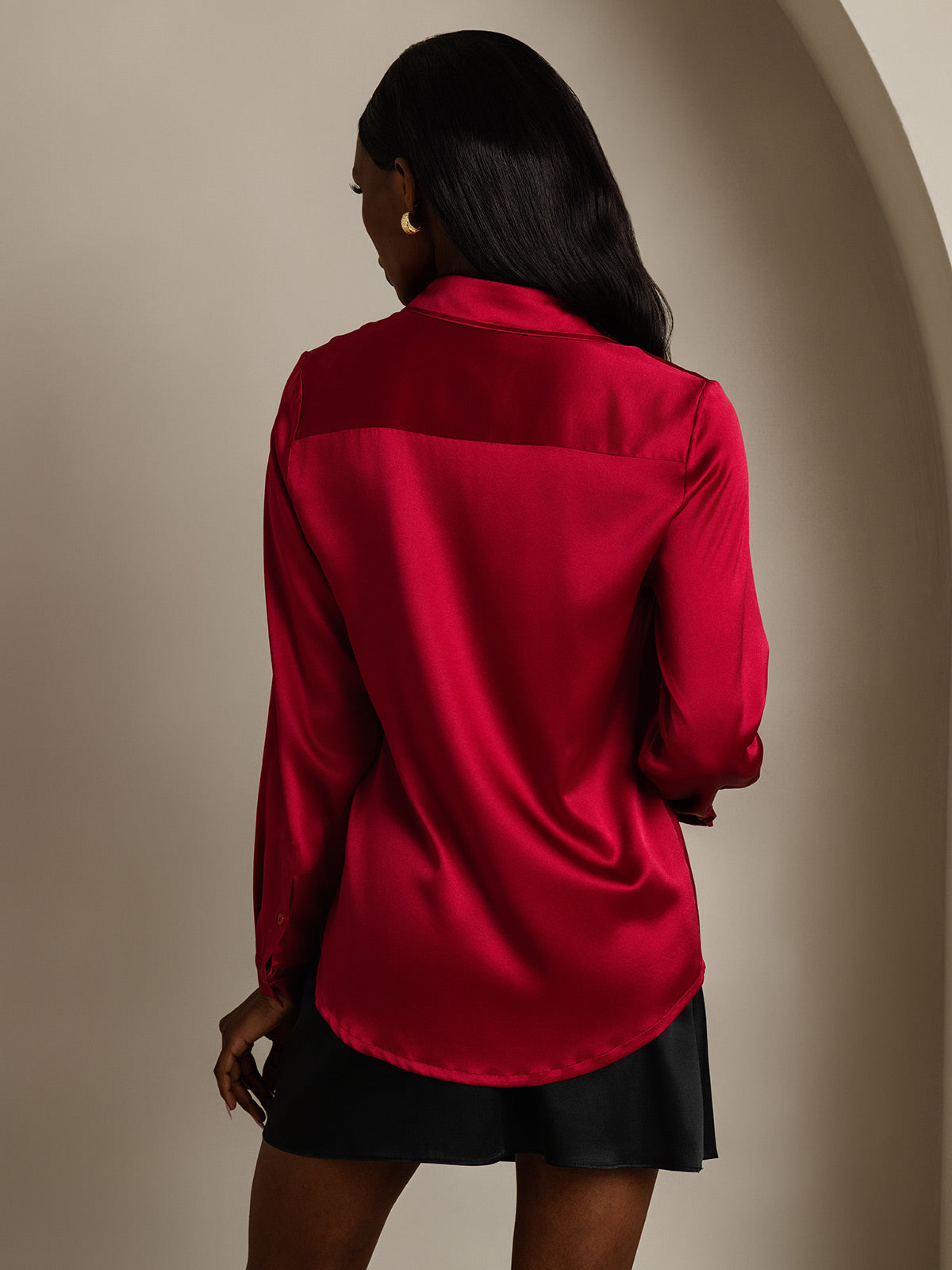 19Momme Silk Long Sleeve Lapel Collar Women's Shirt