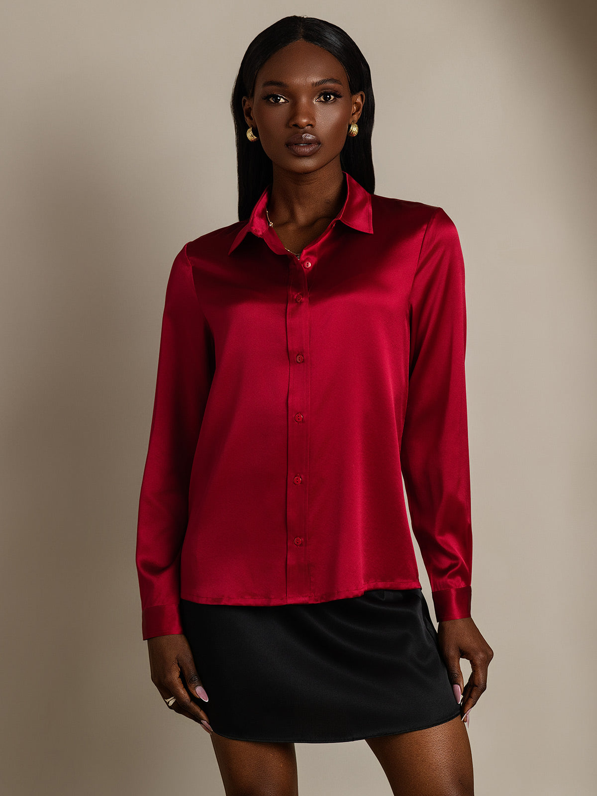 19Momme Silk Long Sleeve Lapel Collar Women's Shirt
