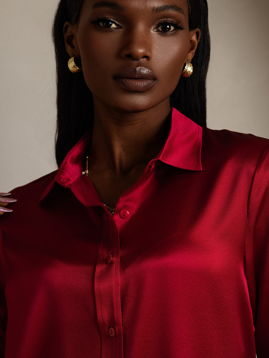 19Momme Silk Long Sleeve Lapel Collar Women's Shirt