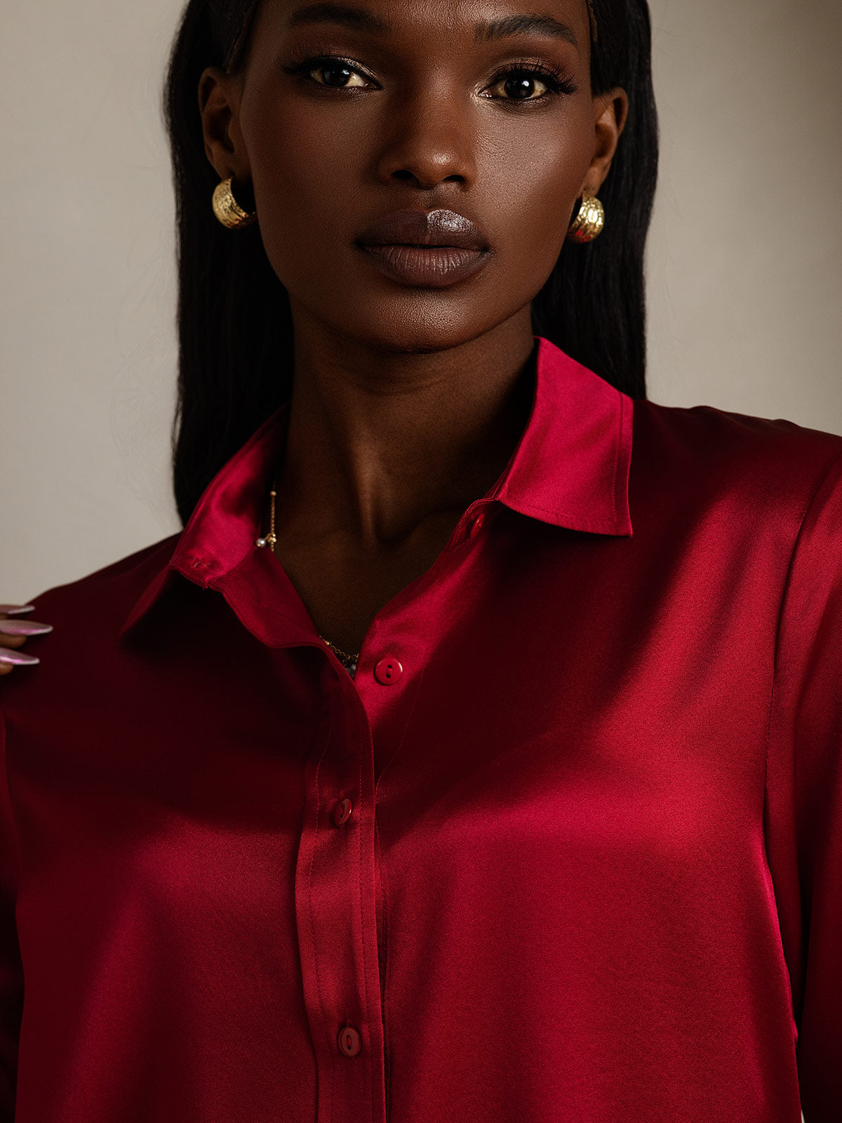 19Momme Silk Long Sleeve Lapel Collar Women's Shirt
