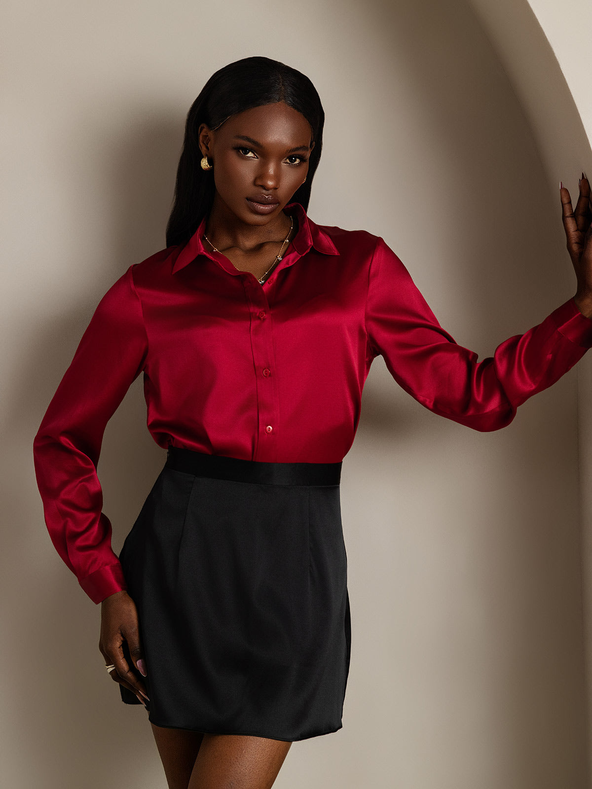 19Momme Silk Long Sleeve Lapel Collar Women's Shirt